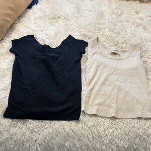 American Eagle Outfitters Black and Cream Tank Tops